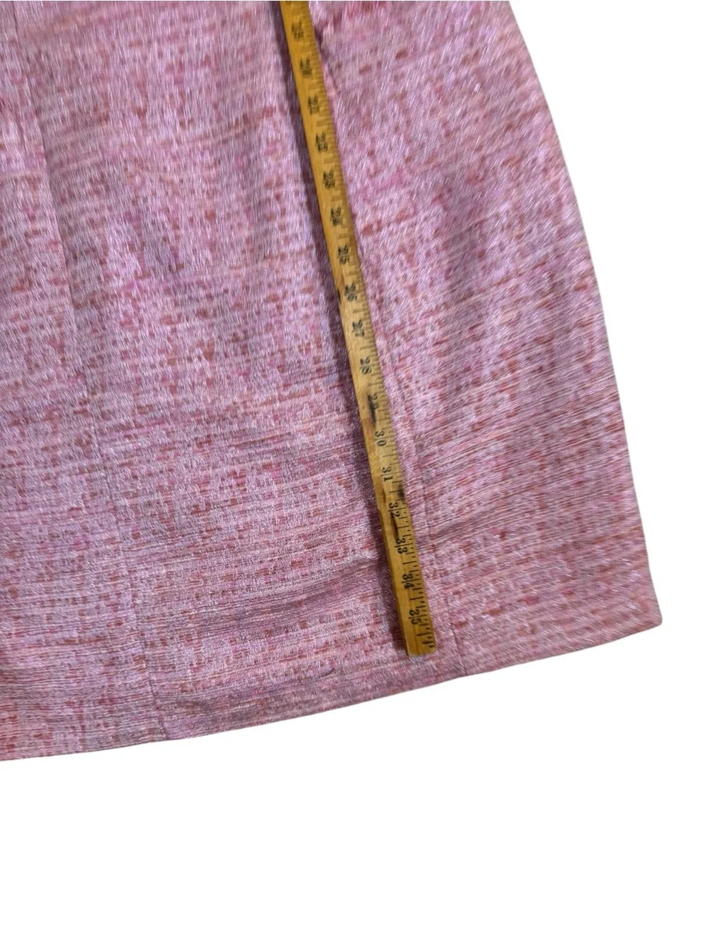 Adrianna Papell Pink Tweed Sheath Dress Fringe Cutout Back Pockets Size 12